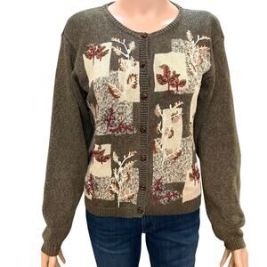 90s VTG Dressbarn Leaf Embroidered Cardigan Medium Button Down Academia Cottage